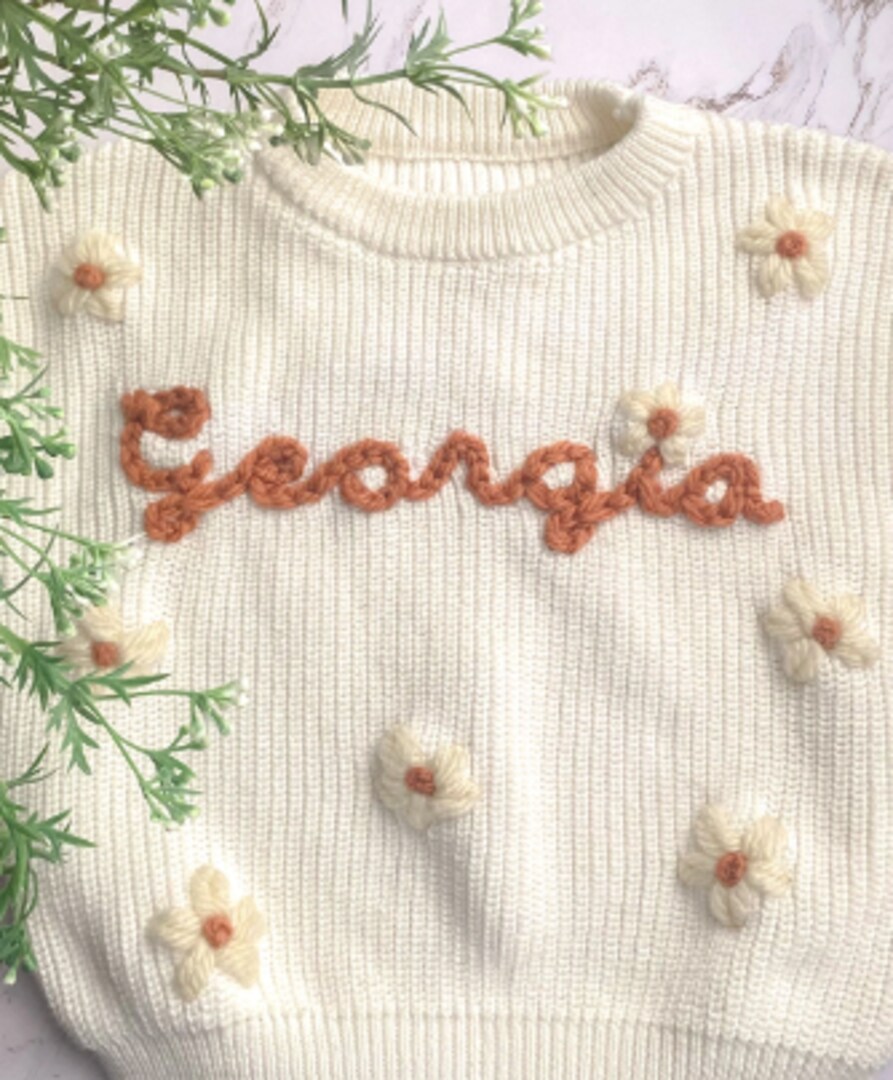 Personalized Hand embroidered Name Baby Sweater,Custome Baby Name Sweater,Pink Baby Girls Sweater With Name,Birthday Gift For Baby Girls Boy